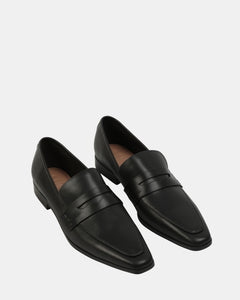 womens loafers in black vegan leather flatlay image